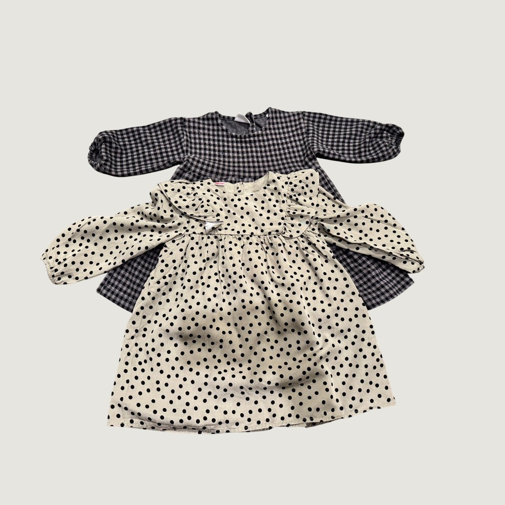Zara Kids Girls 2-3 Cotton Dress Bundle Polka Dot Ruffle & Gingham Tiered 2-Pack